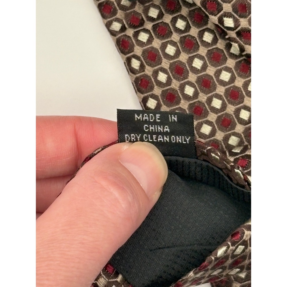 Pronto Uomo Couture Mens Silk Tie Burgundy Taupe Geometric Medallion Pattern - Picture 3 of 4